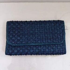 Vintage Woven Blue Straw Clutch